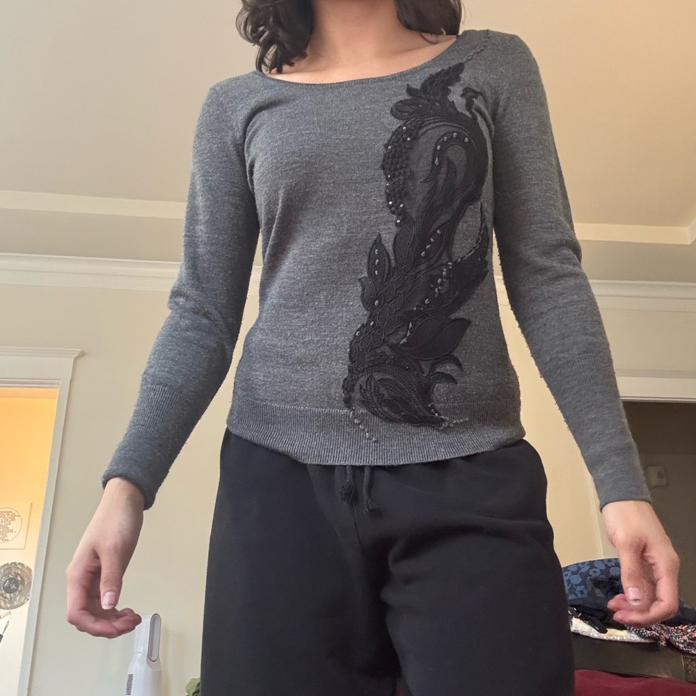 Embroidered and Sequined Sweater With Cut Out Back